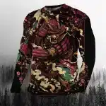 Vibrant Samurai Warrior Battle Men's Long Sleeve Shirt