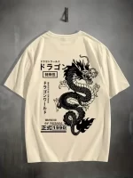 Vintage Cream & Black Retro Dragon Kanji T-Shirt