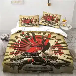 Vintage Samurai Geisha Red and Beige Bedding Set