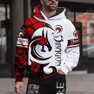 White Dragon Symbol Streetwear Warrior Hoodie