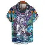 White Tiger Dynamic Ocean Samurai Hawaiian Shirt