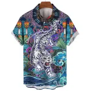 White Tiger Dynamic Ocean Samurai Hawaiian Shirt