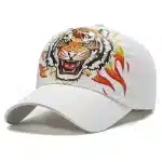 White Tiger Roar Fiery Flames Baseball Cap