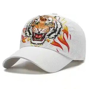 White Tiger Roar Fiery Flames Baseball Cap