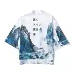 White and Blue Mountain Landscape Kimono