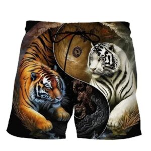 Yin Yang Golden and White Tiger Men's Shorts