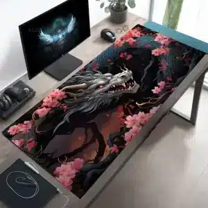 Ancient Dragon and Sakura Blossoms Mouse Pad Desk Mat