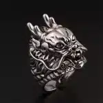 Antique Silver Gothic Mythic Dragon Beast Ring