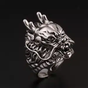 Antique Silver Gothic Mythic Dragon Beast Ring