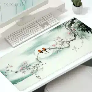 Birds on Moonlit Cherry Blossom Large Mouse Pad Desk Mat