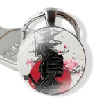 Cherry Blossom Pagoda Red Sun Samurai Keychain