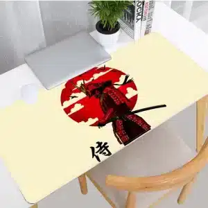 Cream Red Samurai Warrior Kanji Mouse Pad Desk Mat