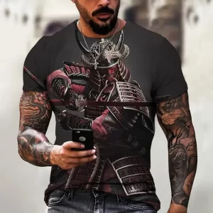 Crimson Samurai Warrior in Battle Stance T-Shirt