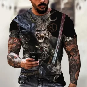 Dark Oni Warrior Samurai Graphic Men's Gothic T-Shirt