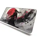 Dark Samurai with Fiery Red Moon Mouse Pad Desk Mat