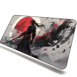 Dark Samurai with Fiery Red Moon Mouse Pad Desk Mat