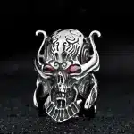 Demon Samurai Helmet Ring with Crimson Eyes