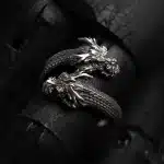 Dual-Headed Dragon Emblem Ring - Antique Silver Finish