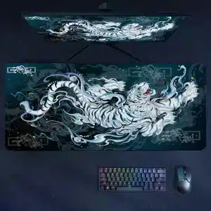 Dynamic White Tiger Artwork Gaming Mouse Pad Desk Mat