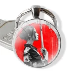 Elegant Female Samurai Red and Gray Keychain