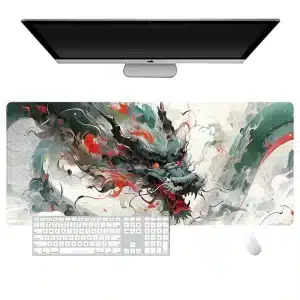 Elemental Dragon in Fiery Mist Gaming Mouse Pad Desk Mat