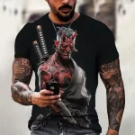 Fierce Oni Samurai Tattoo Graphic Men's Bold Black T-Shirt