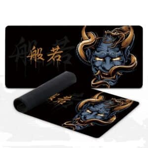 Golden Japanese Demon Oni Mask Mouse Pad Desk Mat