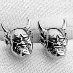 Gothic Samurai Skull Face Silver Stud Earrings