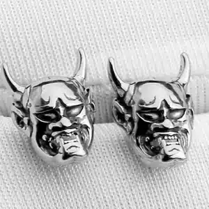 Gothic Samurai Skull Face Silver Stud Earrings