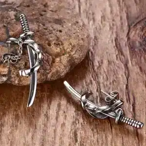 Intricate Silver Katana Blade Pendant Earrings