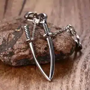 Intricate Silver Katana Blade Pendant Earrings