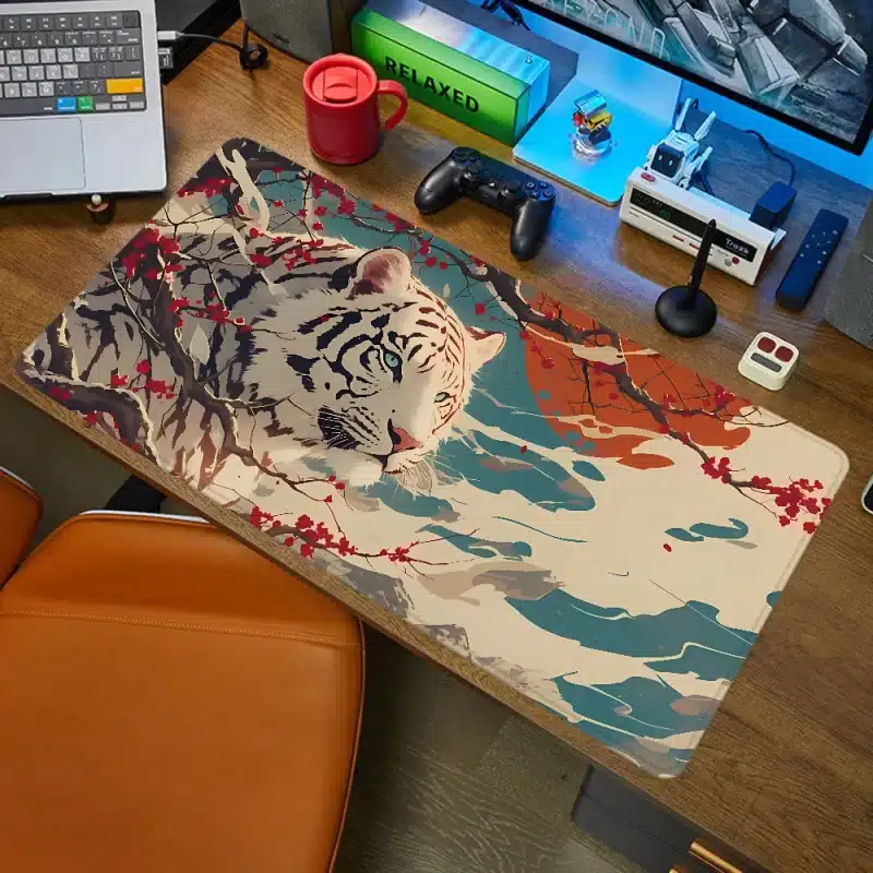 Japanese Art White Tiger Large Mouse Pad Desk Mat