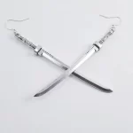 Long Silver Japanese Samurai Katana Sword Earrings