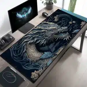 Majestic Blue Dragon with Gold Accents Mouse Pad Desk Mat