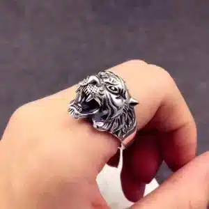 Menacing Roar Silver Savage Tiger Ring