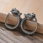 Men's Mythical Silver Dragon Scale Hoop Earrings