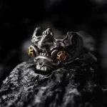 Metallic Finish Cyberpunk Samurai Mask Ring