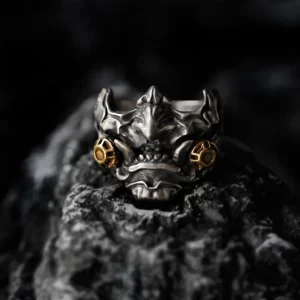 Metallic Finish Cyberpunk Samurai Mask Ring