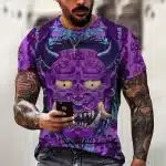 Psychedelic Purple Oni Demon Face Men's T-Shirt