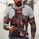 Red Samurai Armor Graphic Men's Light Gray T-Shirt