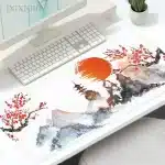 Red Sun Japanese Temple Cherry Blossoms Mouse Pad Desk Mat