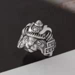 Samurai Cat Warrior Helmet Silver Ring