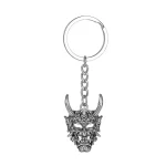 Samurai Silver Oni Demon Mask Keychain