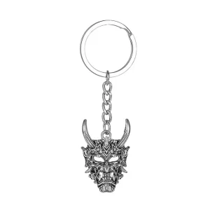 Samurai Silver Oni Demon Mask Keychain