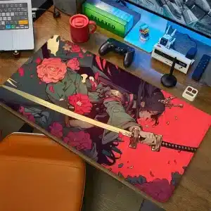 Samurai Warrior Blossom Anime Style Mouse Pad Desk Mat