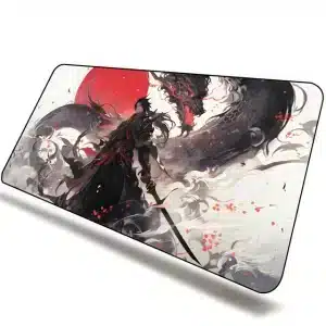 Samurai and Dragon Crimson Sun Large Mouse Pad Desk Mat