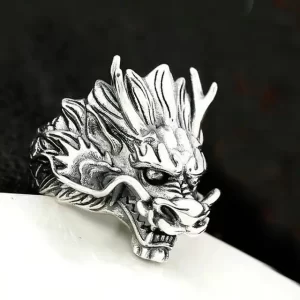 Silver Dragon Warrior Face Ring