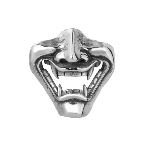 Silver Warrior Samurai Demon Mask Ring