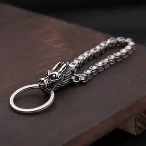 Stainless Steel Dragon Head Chain Men's Keychain