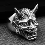 Traditional Japanese Noh Silver Hannya Mask Ring